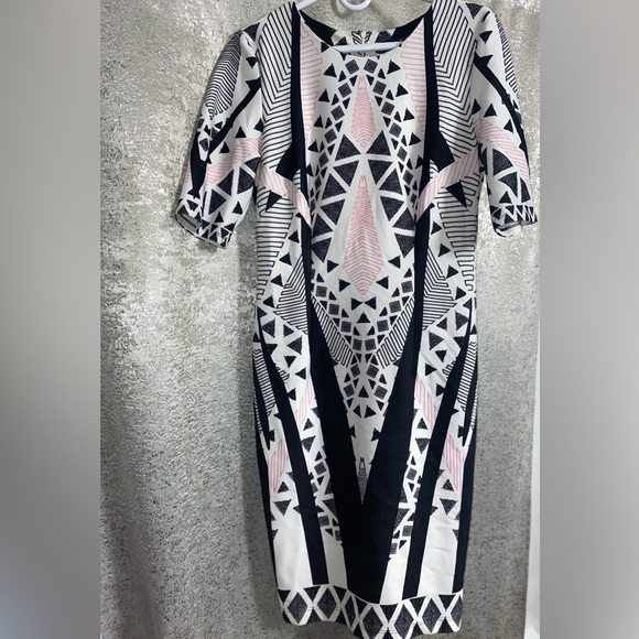 Madison Leigh Black and Pink Geometric Midi Dress - Picture 1 of 2